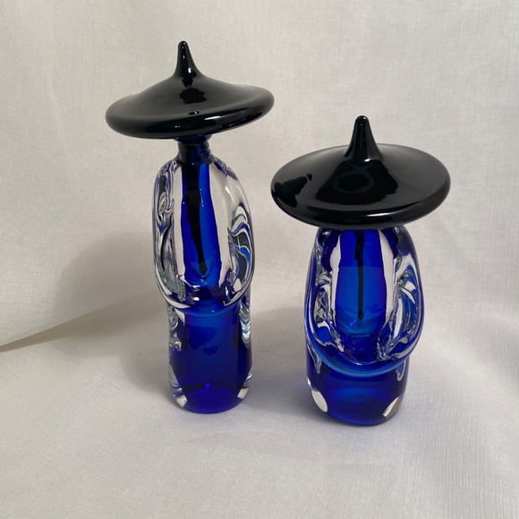 Formia Vetri Di Cobalt Blue & Clear Murano Glass Asian Fiqurines - Picture 7 of 16